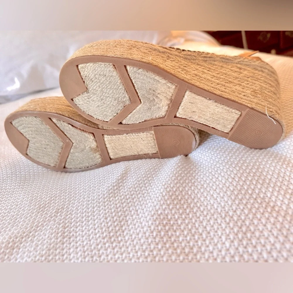 MARC FISHER Adalyn Espadrille Wedge Sandal Tan Leather Sandals Women’s Shoes